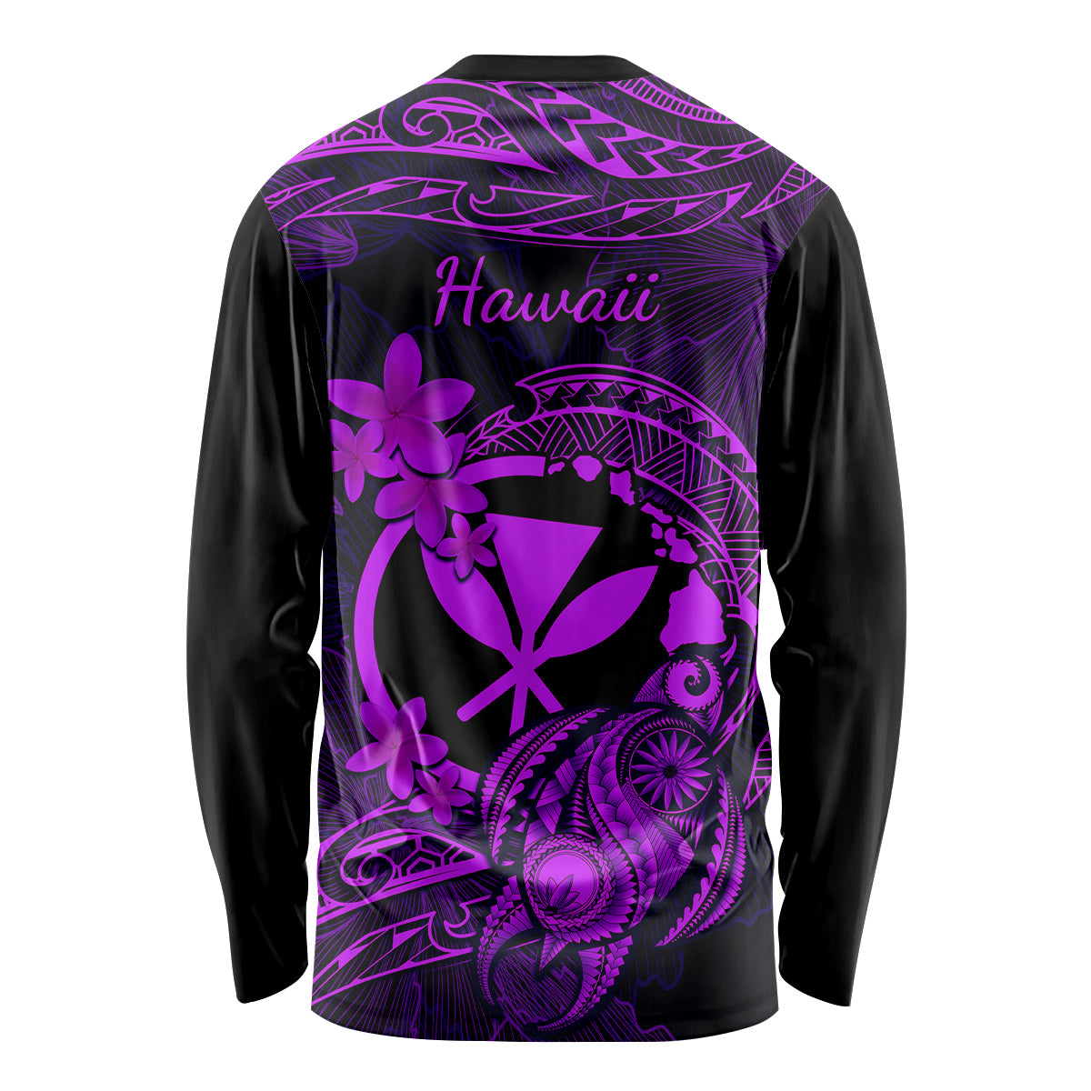 Hawaii Long Sleeve Shirt Turtle Mix Polynesian Plumeria Purple Version - Wonder Print Shop