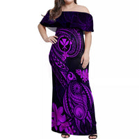 Hawaii Off Shoulder Maxi Dress Turtle Mix Polynesian Plumeria Purple Version - Wonder Print Shop