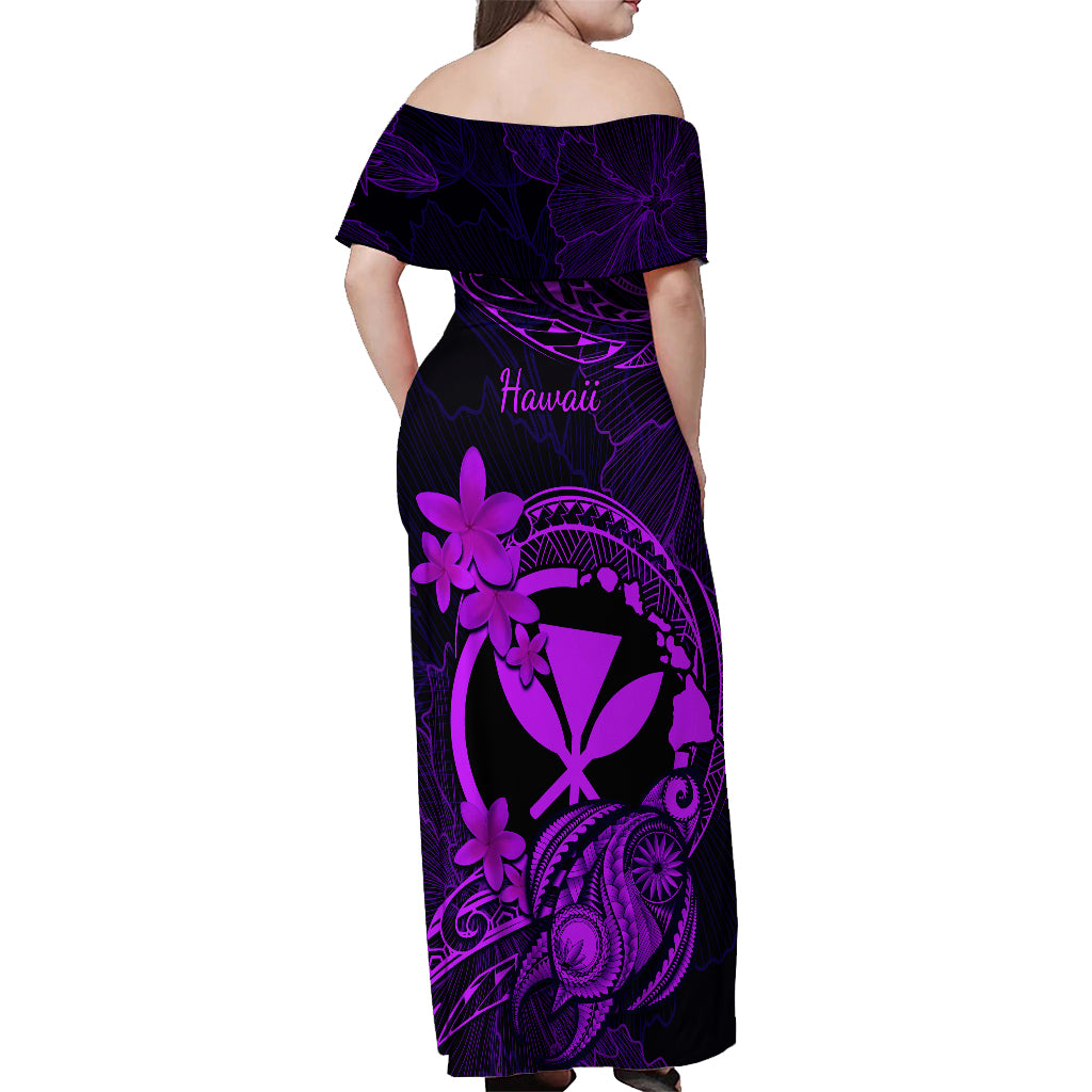 Hawaii Off Shoulder Maxi Dress Turtle Mix Polynesian Plumeria Purple Version - Wonder Print Shop