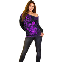 Hawaii Off Shoulder Sweater Turtle Mix Polynesian Plumeria Purple Version - Wonder Print Shop