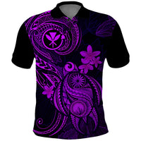 Hawaii Polo Shirt Turtle Mix Polynesian Plumeria Purple Version - Wonder Print Shop