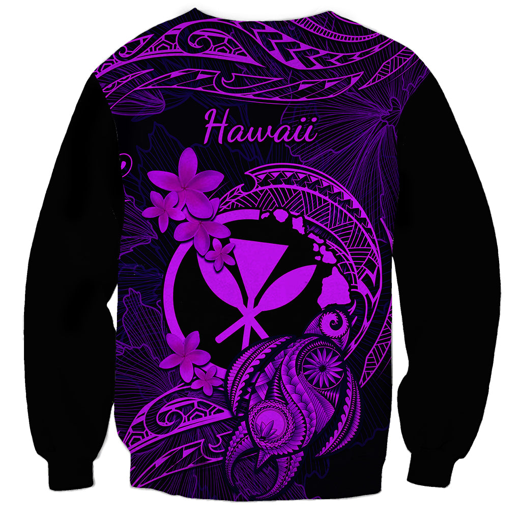 Hawaii Sweatshirt Turtle Mix Polynesian Plumeria Purple Version - Wonder Print Shop