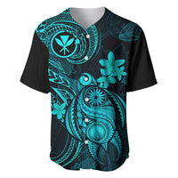 Hawaii Baseball Jersey Turtle Mix Polynesian Plumeria Turquoise Version - Wonder Print Shop