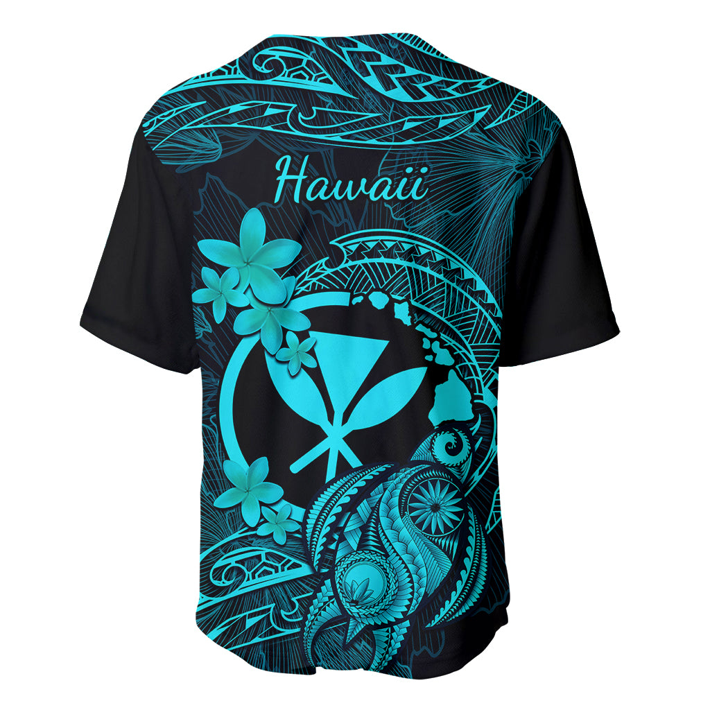 Hawaii Baseball Jersey Turtle Mix Polynesian Plumeria Turquoise Version - Wonder Print Shop