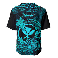 Hawaii Baseball Jersey Turtle Mix Polynesian Plumeria Turquoise Version - Wonder Print Shop