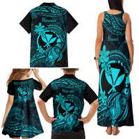 Hawaii Family Matching Tank Maxi Dress and Hawaiian Shirt Turtle Mix Polynesian Plumeria Turquoise Version - Wonder Print Shop