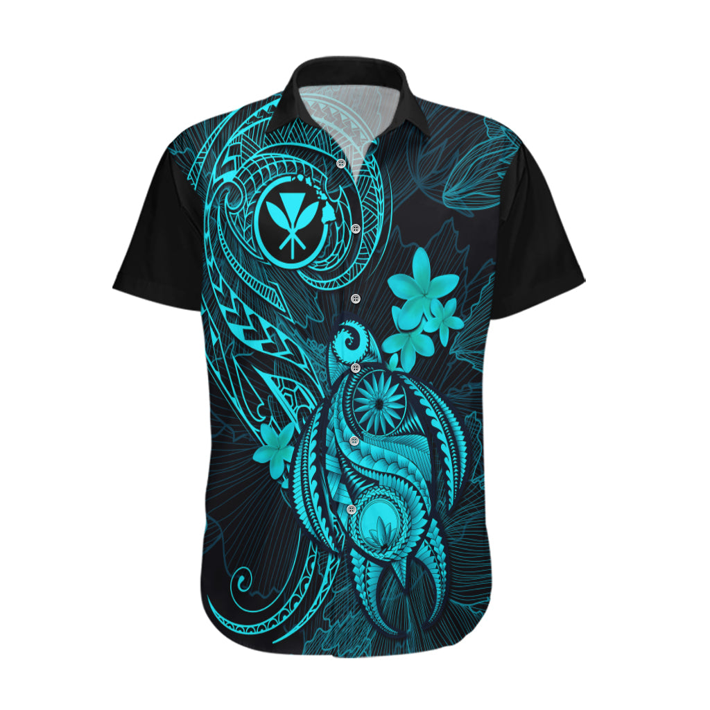 Hawaii Hawaiian Shirt Turtle Mix Polynesian Plumeria Turquoise Version - Wonder Print Shop