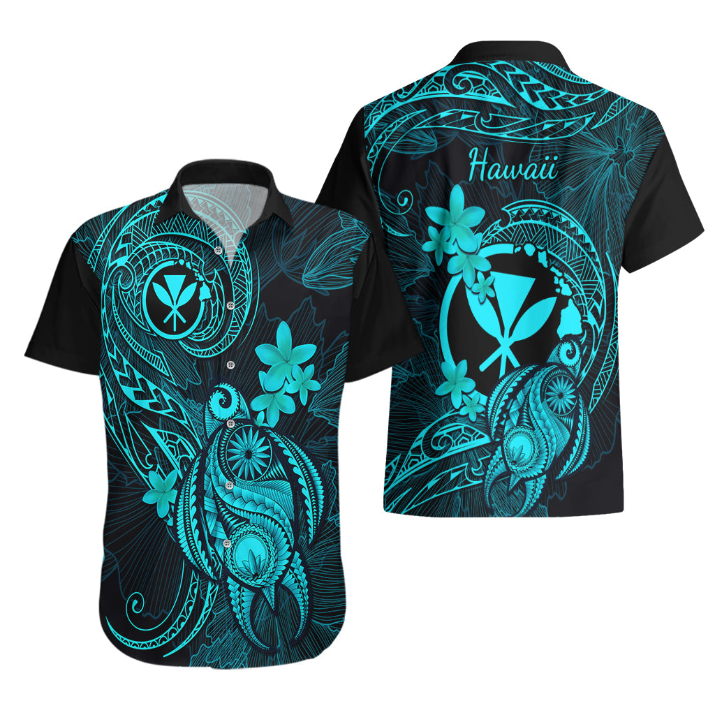 Hawaii Hawaiian Shirt Turtle Mix Polynesian Plumeria Turquoise Version - Wonder Print Shop