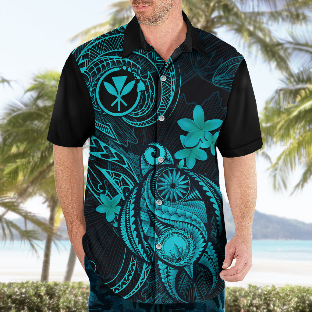 Hawaii Hawaiian Shirt Turtle Mix Polynesian Plumeria Turquoise Version - Wonder Print Shop