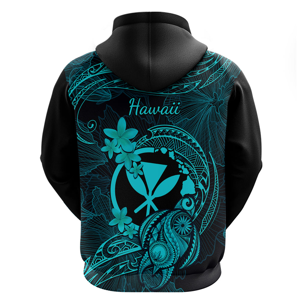 Hawaii Hoodie Turtle Mix Polynesian Plumeria Turquoise Version - Wonder Print Shop