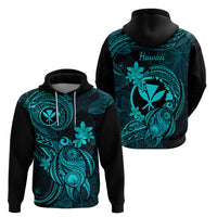 Hawaii Hoodie Turtle Mix Polynesian Plumeria Turquoise Version - Wonder Print Shop