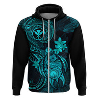 Hawaii Hoodie Turtle Mix Polynesian Plumeria Turquoise Version - Wonder Print Shop