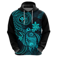 Hawaii Hoodie Turtle Mix Polynesian Plumeria Turquoise Version - Wonder Print Shop