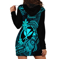 Hawaii Hoodie Dress Turtle Mix Polynesian Plumeria Turquoise Version - Wonder Print Shop