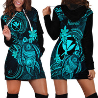Hawaii Hoodie Dress Turtle Mix Polynesian Plumeria Turquoise Version - Wonder Print Shop
