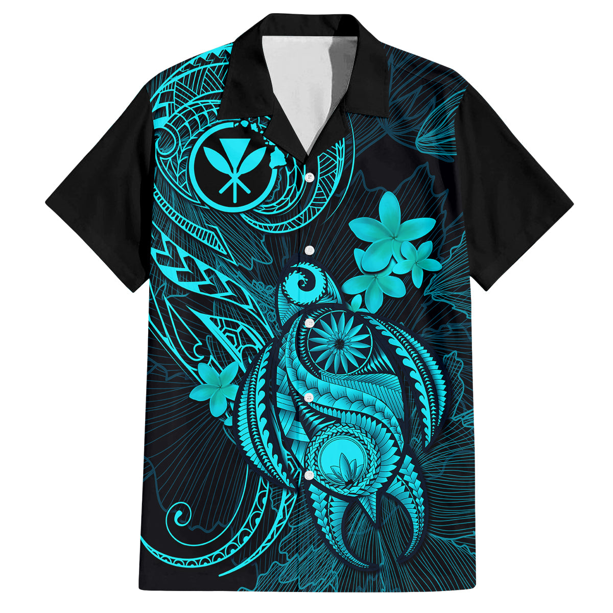 Hawaii Kid Hawaiian Shirt Turtle Mix Polynesian Plumeria Turquoise Version - Wonder Print Shop