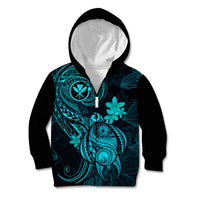 Hawaii Kid Hoodie Turtle Mix Polynesian Plumeria Turquoise Version - Wonder Print Shop