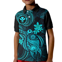 Hawaii Kid Polo Shirt Turtle Mix Polynesian Plumeria Turquoise Version - Wonder Print Shop