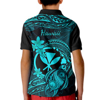 Hawaii Kid Polo Shirt Turtle Mix Polynesian Plumeria Turquoise Version - Wonder Print Shop