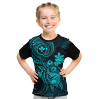 Hawaii Kid T Shirt Turtle Mix Polynesian Plumeria Turquoise Version - Wonder Print Shop