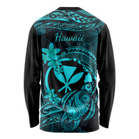 Hawaii Long Sleeve Shirt Turtle Mix Polynesian Plumeria Turquoise Version - Wonder Print Shop