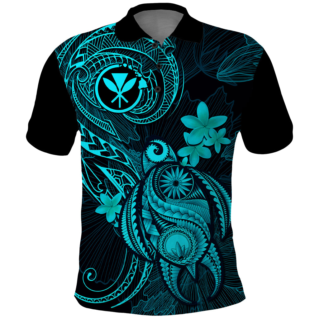 Hawaii Polo Shirt Turtle Mix Polynesian Plumeria Turquoise Version - Wonder Print Shop