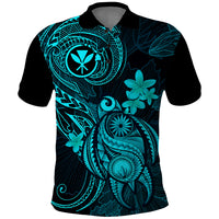 Hawaii Polo Shirt Turtle Mix Polynesian Plumeria Turquoise Version - Wonder Print Shop
