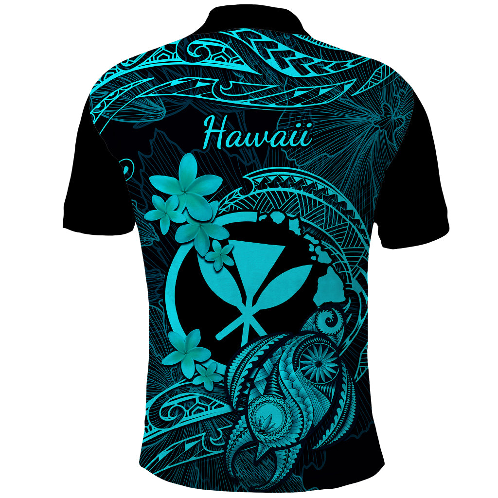 Hawaii Polo Shirt Turtle Mix Polynesian Plumeria Turquoise Version - Wonder Print Shop