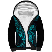 Hawaii Sherpa Hoodie Turtle Mix Polynesian Plumeria Turquoise Version - Wonder Print Shop