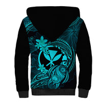 Hawaii Sherpa Hoodie Turtle Mix Polynesian Plumeria Turquoise Version - Wonder Print Shop