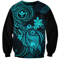 Hawaii Sweatshirt Turtle Mix Polynesian Plumeria Turquoise Version - Wonder Print Shop
