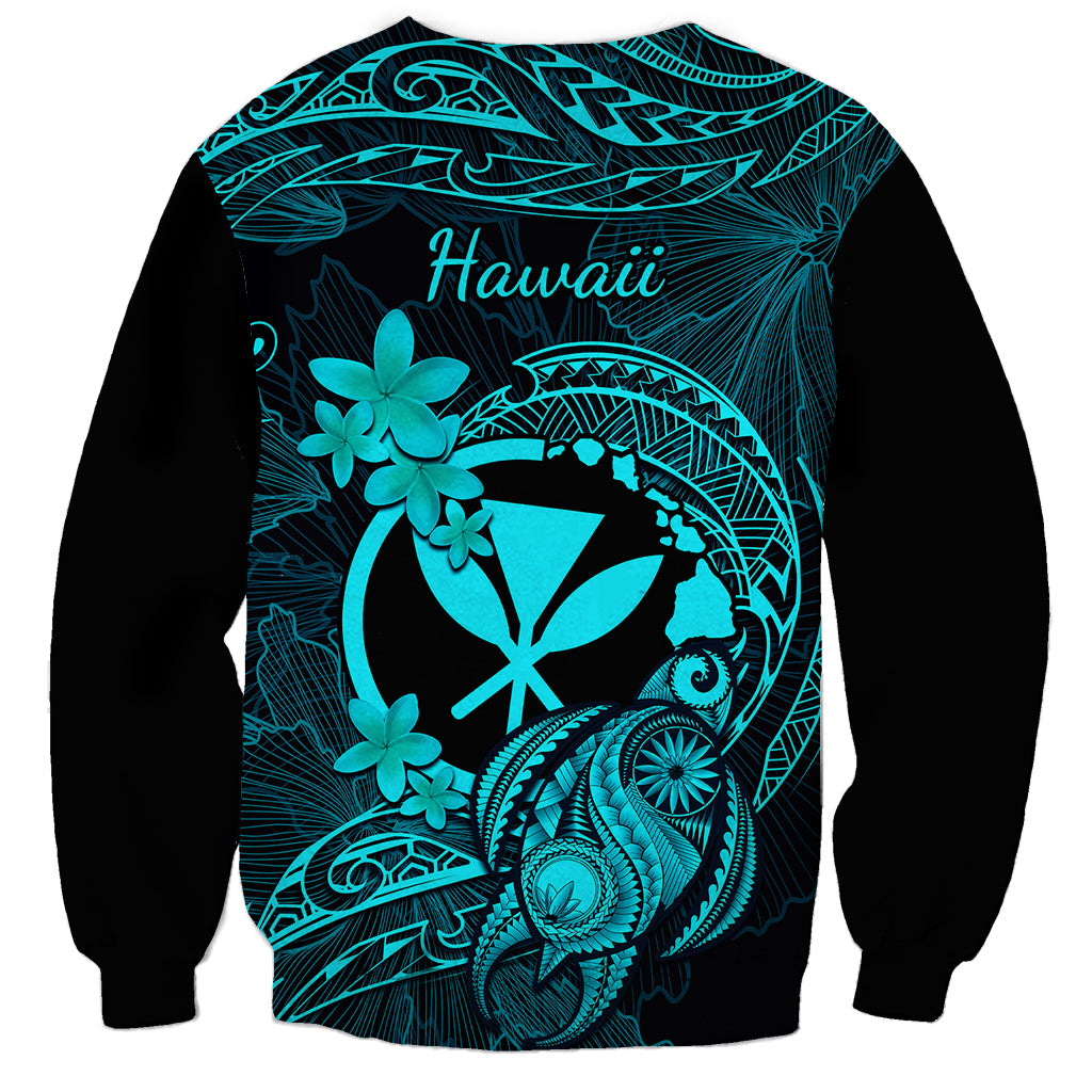 Hawaii Sweatshirt Turtle Mix Polynesian Plumeria Turquoise Version - Wonder Print Shop