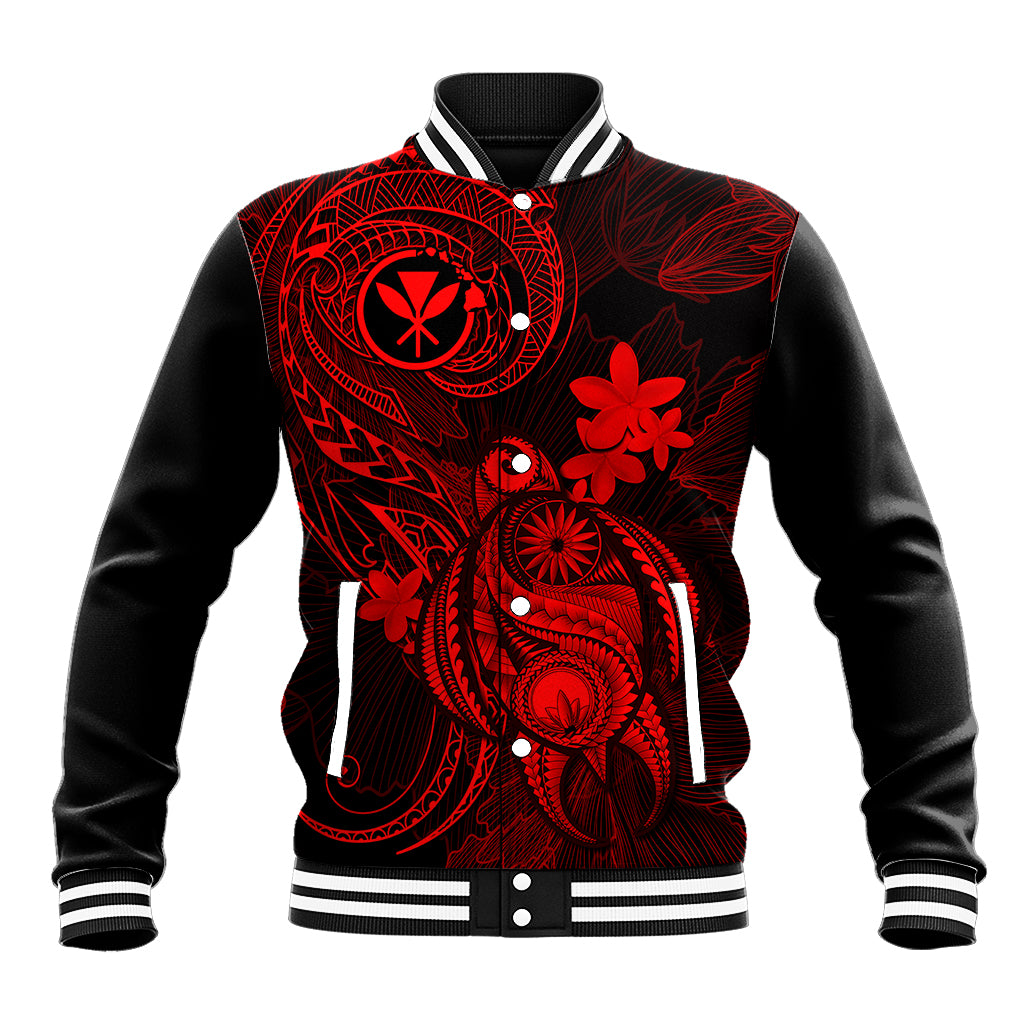 Hawaii Baseball Jacket Turtle Mix Polynesian Plumeria Red Version - Wonder Print Shop