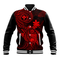 Hawaii Baseball Jacket Turtle Mix Polynesian Plumeria Red Version - Wonder Print Shop