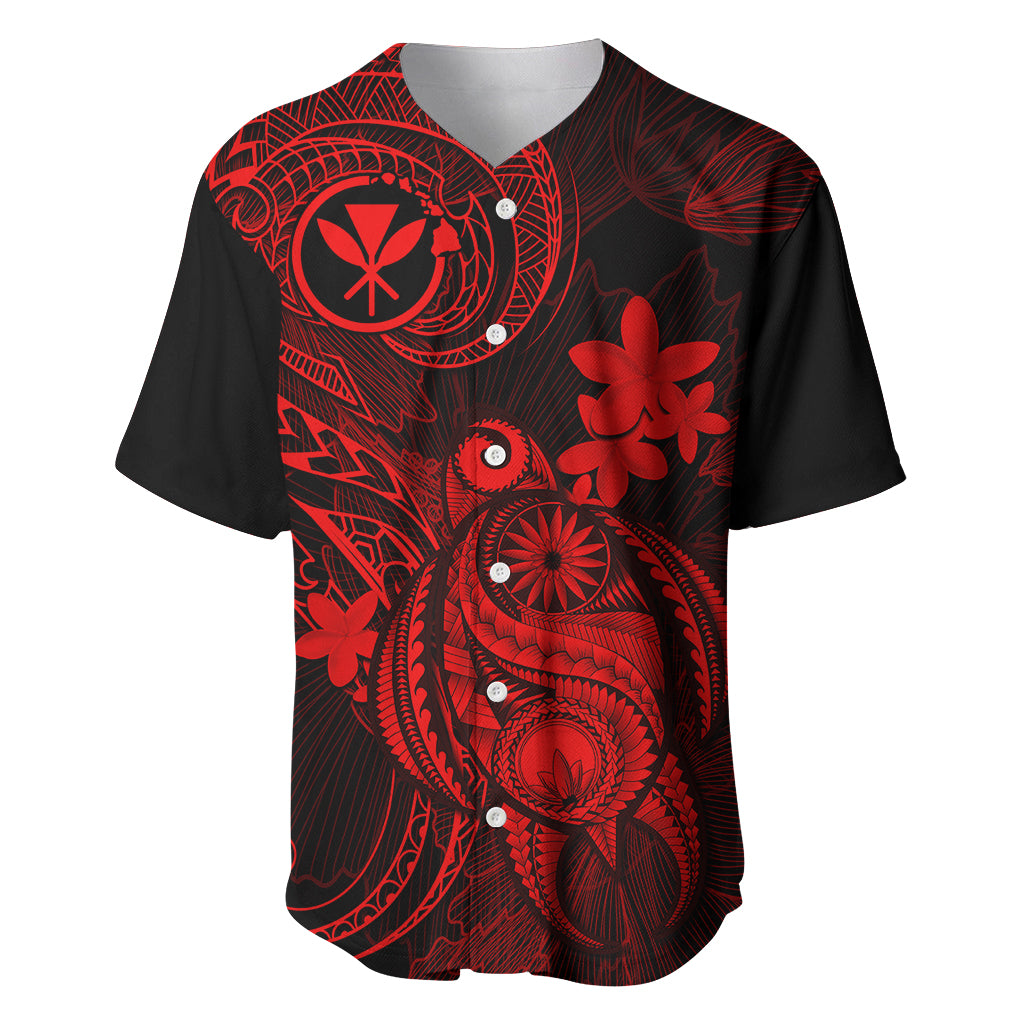 Hawaii Baseball Jersey Turtle Mix Polynesian Plumeria Red Version - Wonder Print Shop