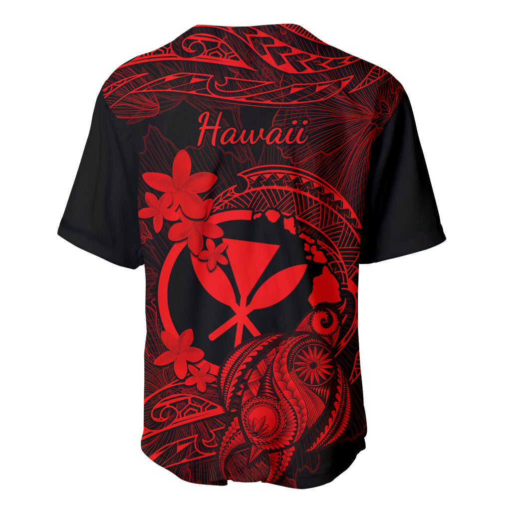 Hawaii Baseball Jersey Turtle Mix Polynesian Plumeria Red Version - Wonder Print Shop