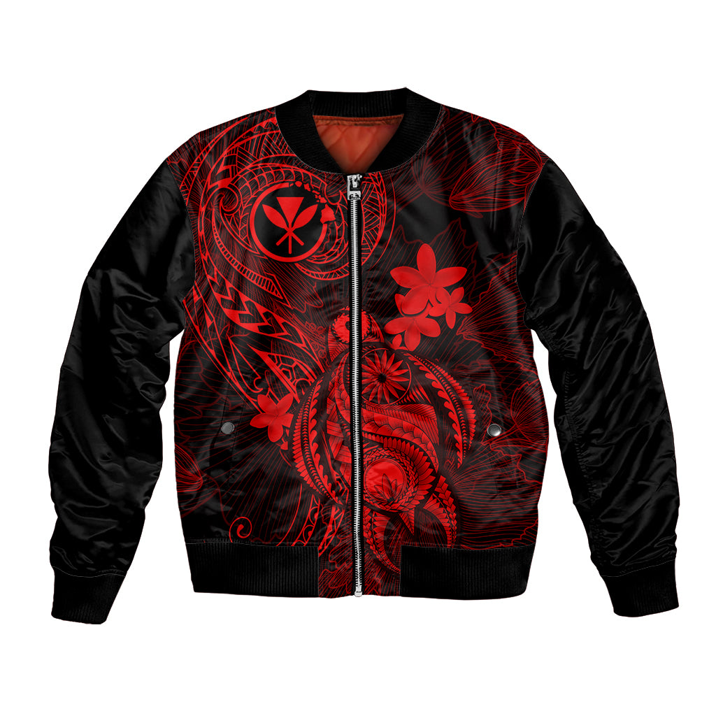 Hawaii Bomber Jacket Turtle Mix Polynesian Plumeria Red Version - Wonder Print Shop