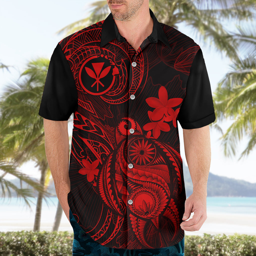 Hawaii Hawaiian Shirt Turtle Mix Polynesian Plumeria Red Version - Wonder Print Shop
