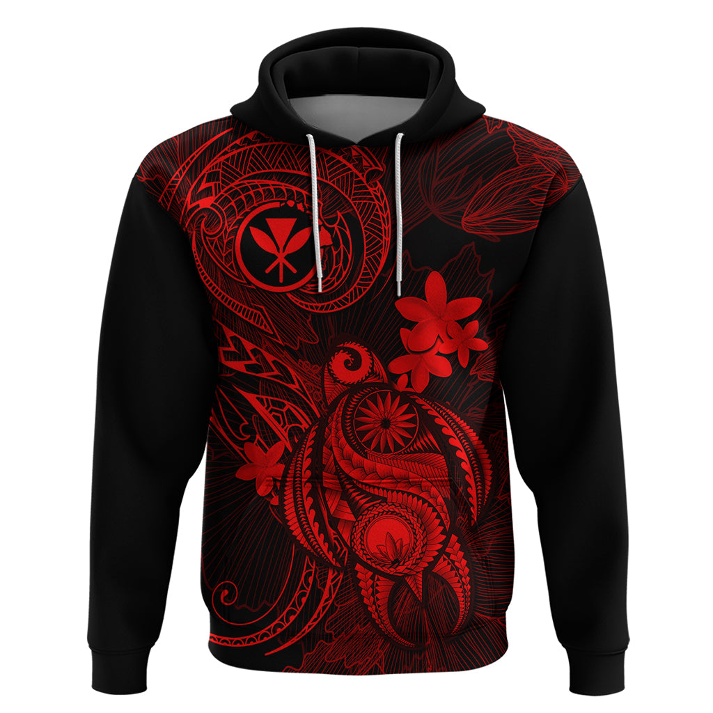 Hawaii Hoodie Turtle Mix Polynesian Plumeria Red Version - Wonder Print Shop