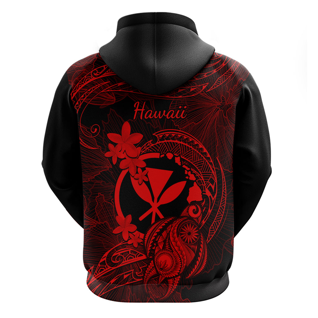 Hawaii Hoodie Turtle Mix Polynesian Plumeria Red Version - Wonder Print Shop