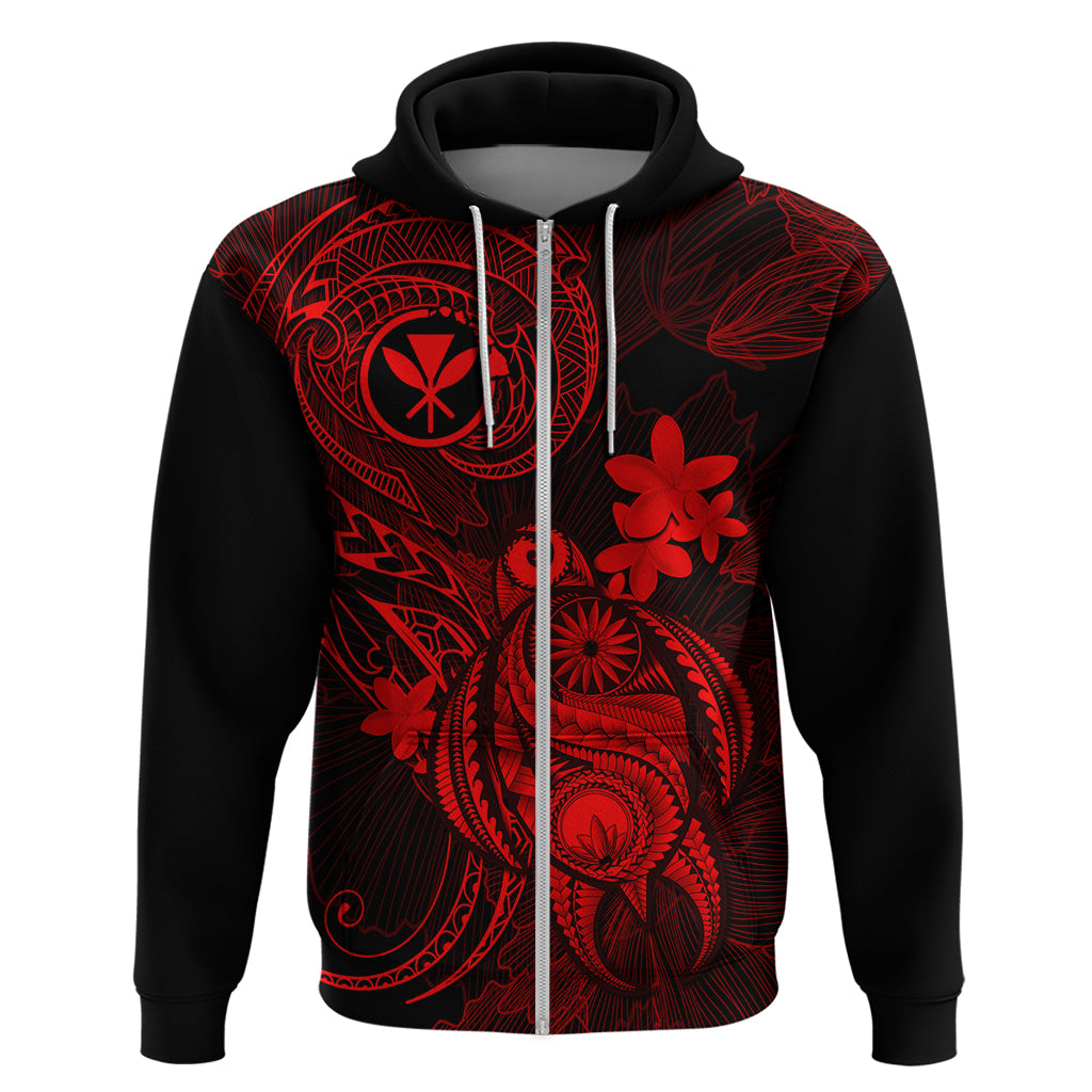 Hawaii Hoodie Turtle Mix Polynesian Plumeria Red Version - Wonder Print Shop