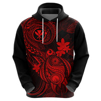 Hawaii Hoodie Turtle Mix Polynesian Plumeria Red Version - Wonder Print Shop