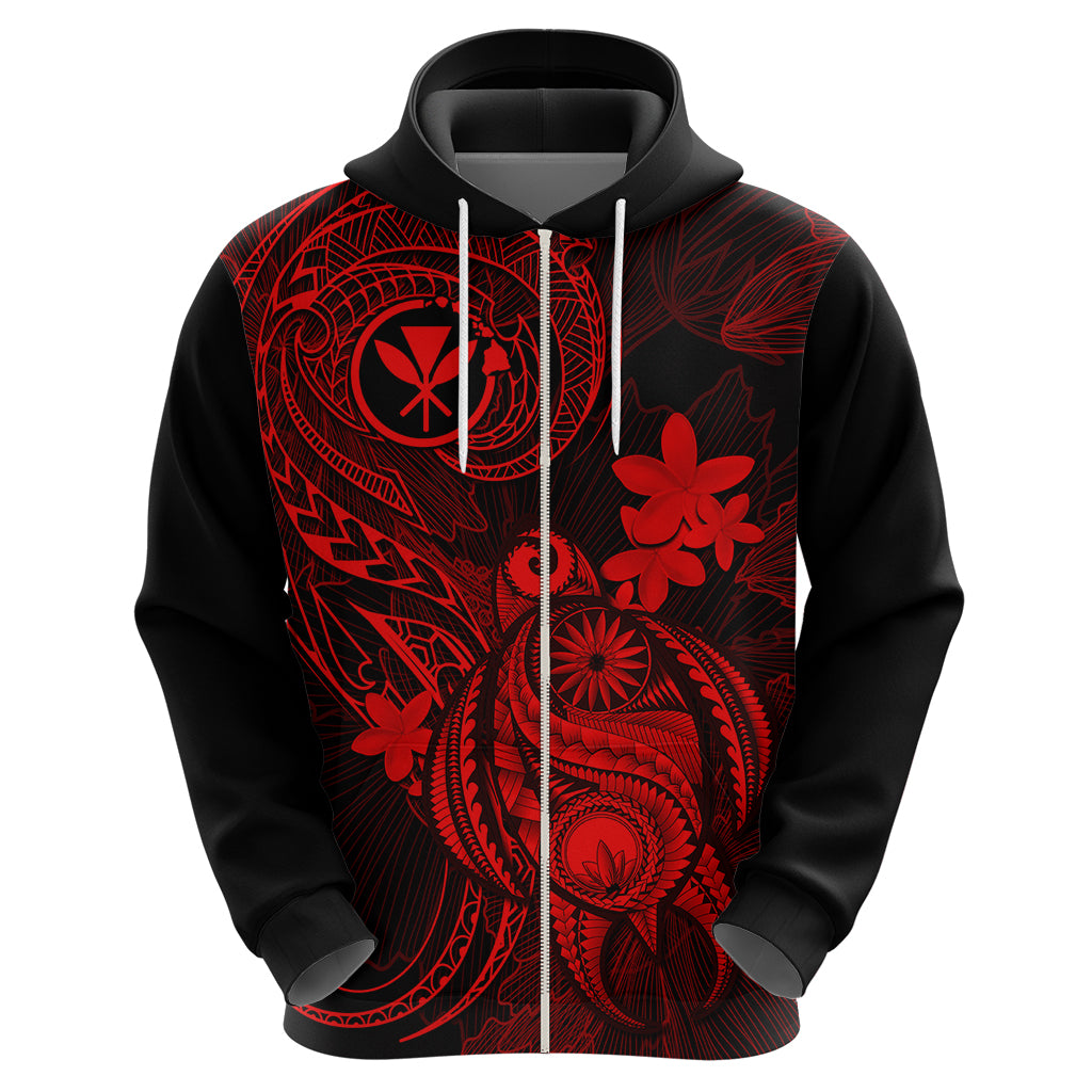 Hawaii Hoodie Turtle Mix Polynesian Plumeria Red Version - Wonder Print Shop