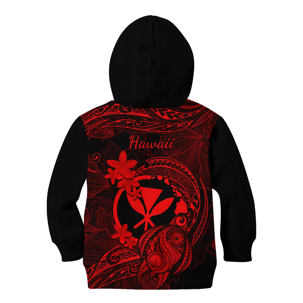 Hawaii Kid Hoodie Turtle Mix Polynesian Plumeria Red Version - Wonder Print Shop