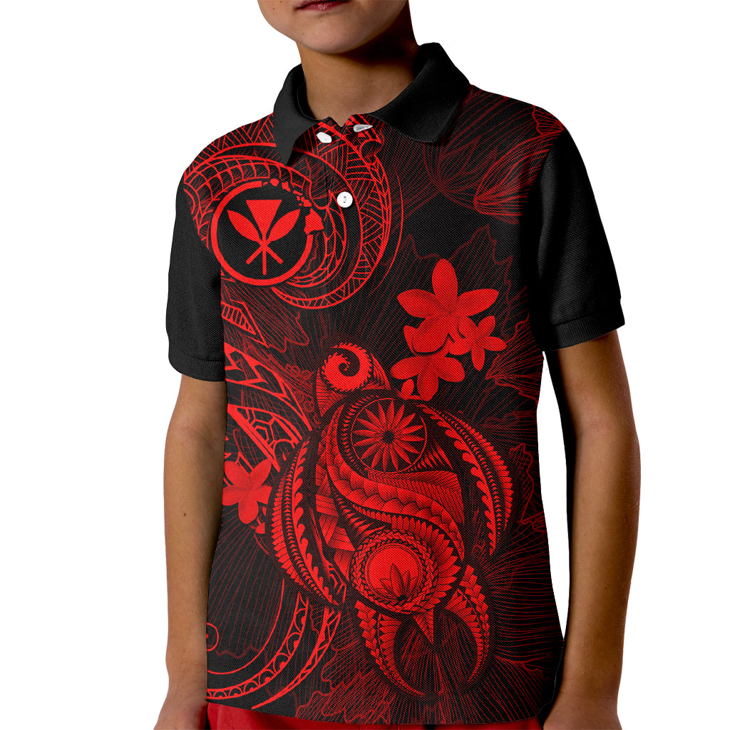 Hawaii Kid Polo Shirt Turtle Mix Polynesian Plumeria Red Version - Wonder Print Shop