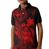 Hawaii Kid Polo Shirt Turtle Mix Polynesian Plumeria Red Version - Wonder Print Shop