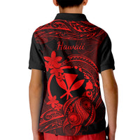 Hawaii Kid Polo Shirt Turtle Mix Polynesian Plumeria Red Version - Wonder Print Shop