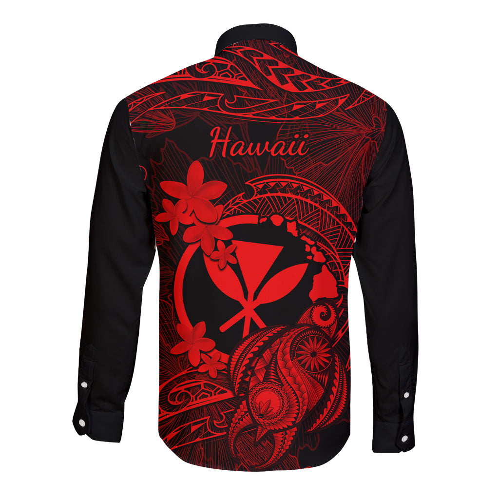 Hawaii Long Sleeve Button Shirt Turtle Mix Polynesian Plumeria Red Version - Wonder Print Shop