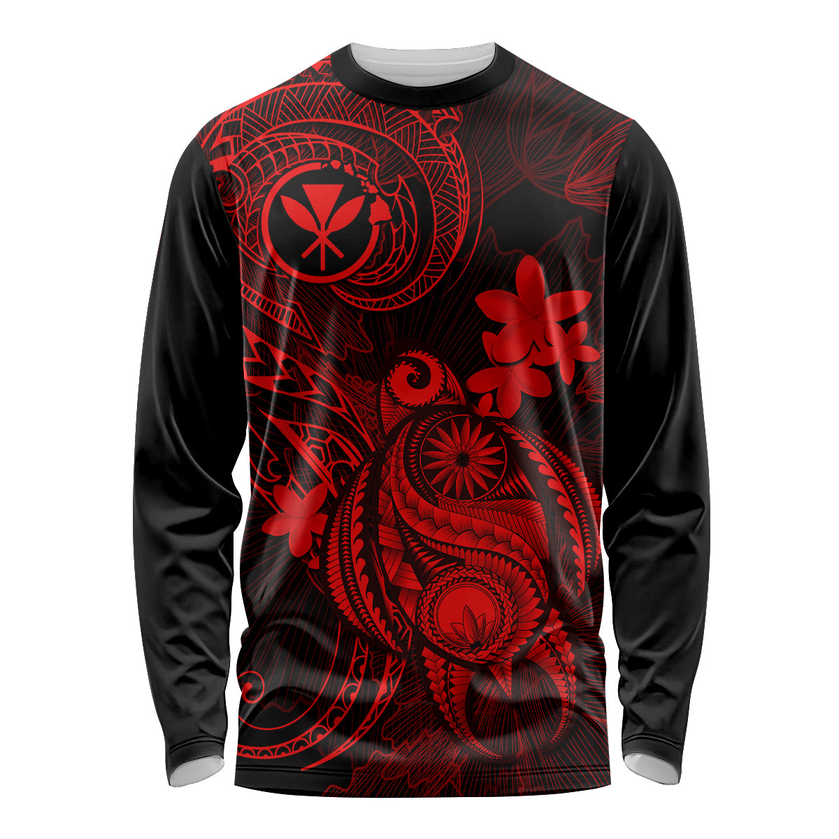Hawaii Long Sleeve Shirt Turtle Mix Polynesian Plumeria Red Version - Wonder Print Shop
