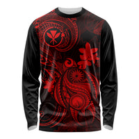 Hawaii Long Sleeve Shirt Turtle Mix Polynesian Plumeria Red Version - Wonder Print Shop